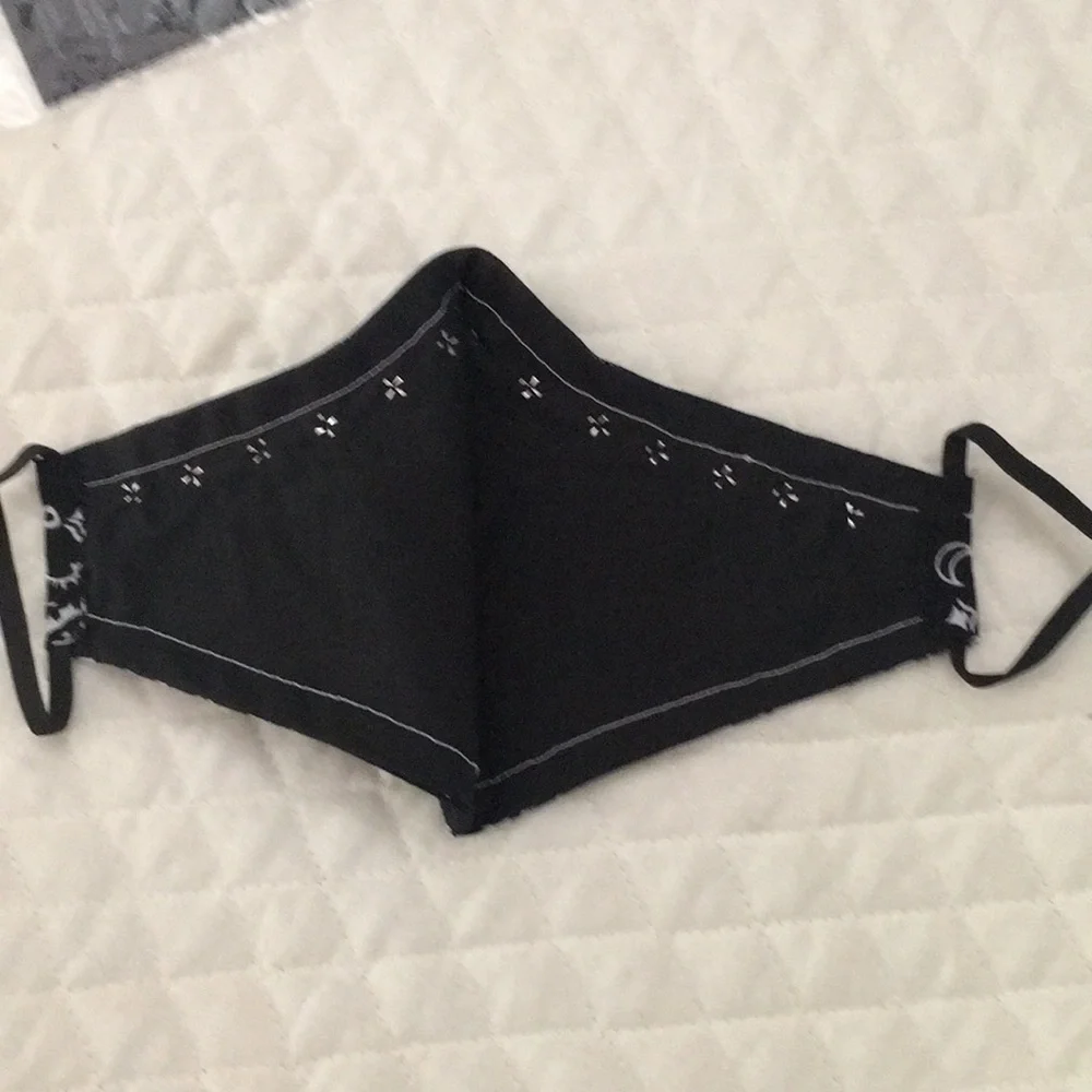 Black and White Paisley Face Mask with Stud Accents